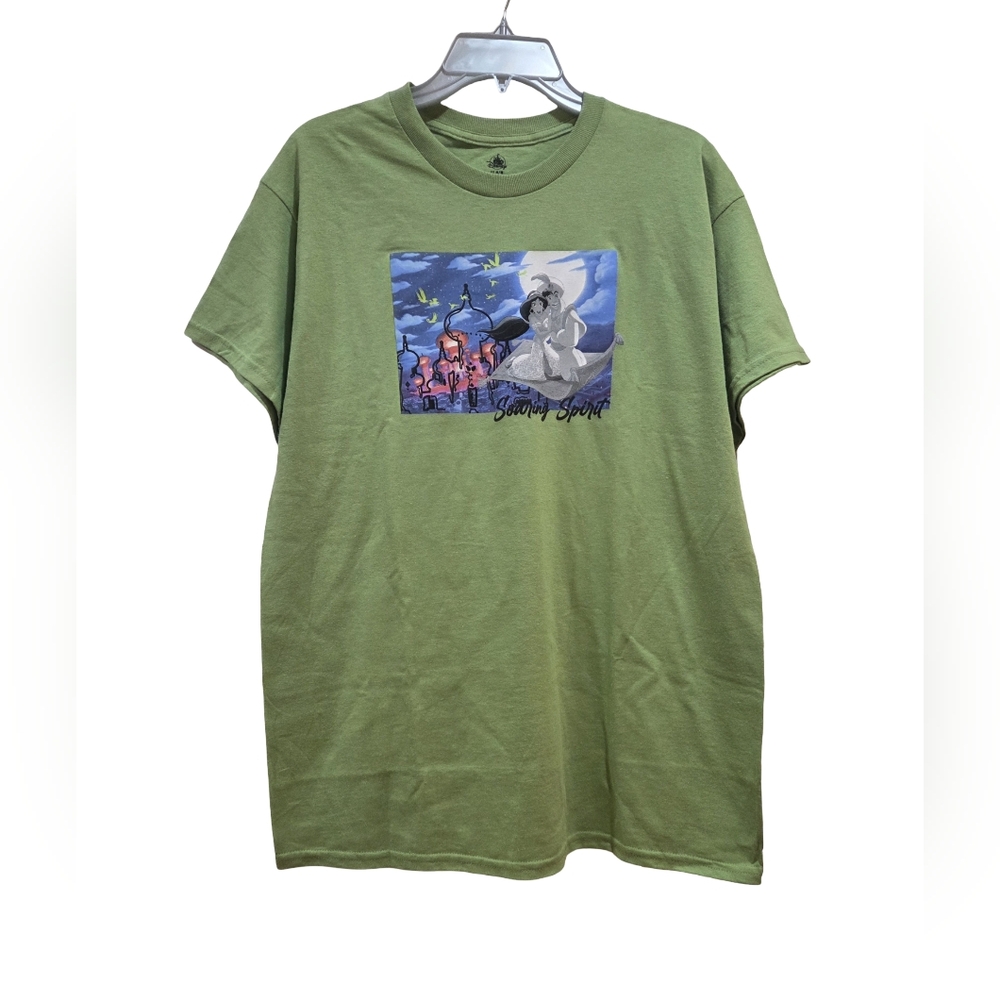 Disney Parks ALADDIN & JASMINE Soaring Spirit Green T-Shirt Adult Medium NEW